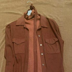 New York Jeans, burnt orange skirt suit with top,